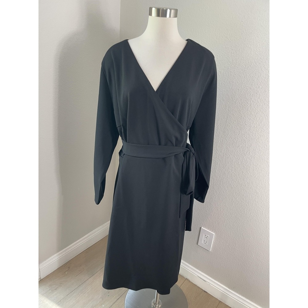NEW Alfani Dress Womens Plus 4X‎ Black Wrap Long Sleeve Tie Belt Pockets Work